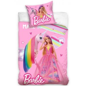 Carbotex Bavlněné povlečení 140x200 + 70x90 cm - Barbie a Duhový jednorožec