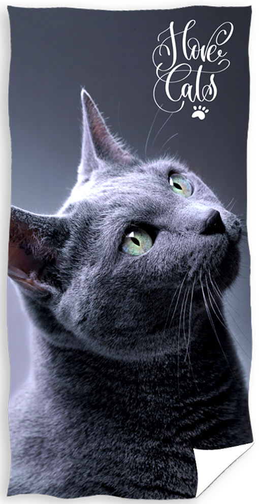 TipTrade Bavlněná froté osuška 70x140 cm - Kočka britská modrá