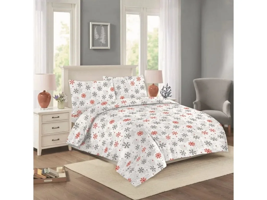 Jahu Vánoční bavlněné povlečení 220x200 + 2x 70x90 cm - Vločka červená