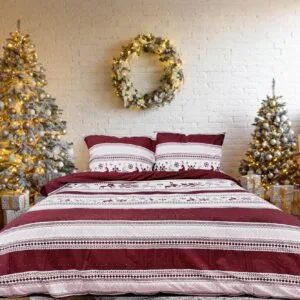 Matex Flanelové povlečení 140x200 + 70x90 cm - Tradiční Vánoce červené
