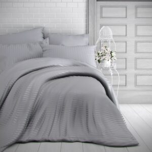 Kvalitex Saténové povlečení s proužkem 140x220 + 70x90 cm - Světle šedá prodloužené