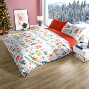FARO Vánoční bavlněné povlečení 140x200 + 70x90 cm - Vánoční domečky