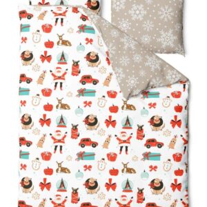 FARO Vánoční povlečení ze saténového mikrovlákna 140x200 + 70x90 cm - Holly Jolly 004