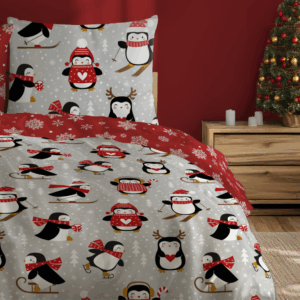 FARO Vánoční bavlněné povlečení 140x200 + 70x90 cm - Tučňáci na sněhu