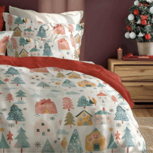 FARO Vánoční bavlněné povlečení 140x200 + 70x90 cm - Vánoční domečky
