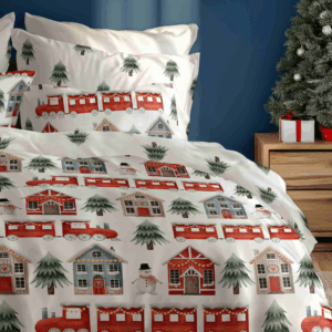 FARO Vánoční bavlněné povlečení 220x200 + 2 x 70x80 cm - Vánoční městečko