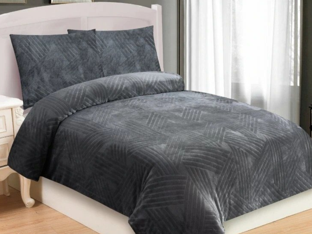 Jahu Povlečení mikroplyš 140x200 + 70x90 cm - Trojice tmavě šedá