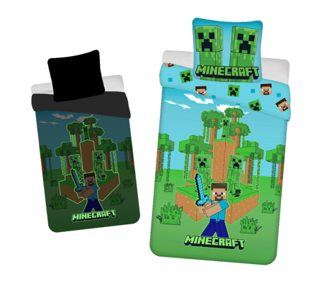 Jerry Fabrics Bavlněné povlečení 140x200 + 70x90 cm - Minecraft "Jungle Fight" se svítícím efektem