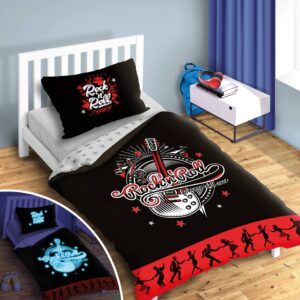 FARO Bavlněné povlečení svítící ve tmě 140x200 + 70x90 cm - Rocková kytara
