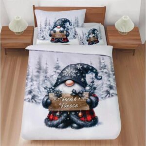 Jahu Vánoční povlečení z mikrovlákna 140x200 + 70x90 + 45x45 cm - Gnome šedý