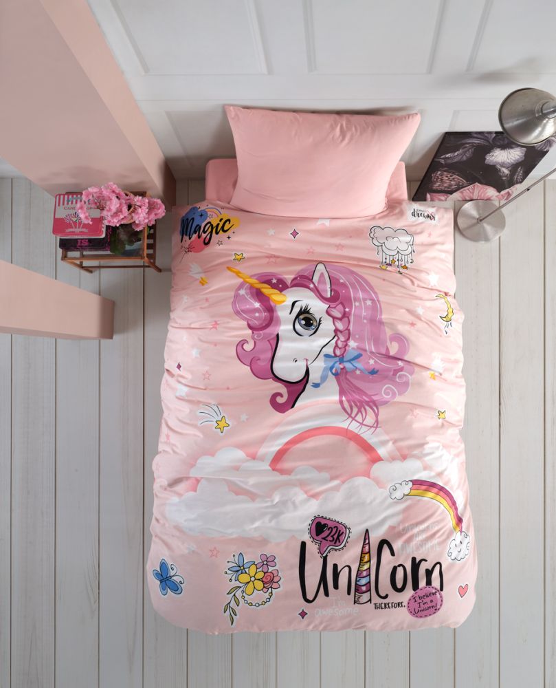 Kvalitex Bavlněné povlečení 140x200 + 70x90 cm - Unicorn růžové