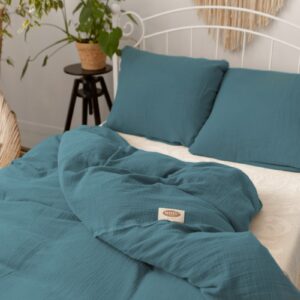 Matex Mušelínové povlečení 140x200 + 70x90 cm - Petrolejová