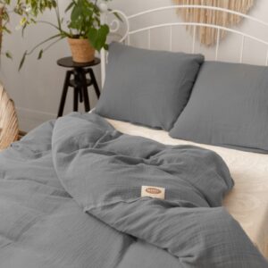Matex Mušelínové povlečení 140x200 + 70x90 cm - Tmavě šedá
