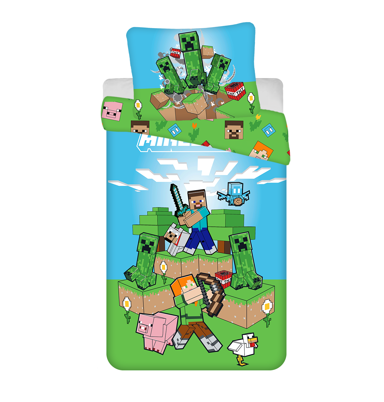 Jerry Fabrics Bavlněné povlečení 140x200 + 70x90 cm - Minecraft "Outdoor Mobs"