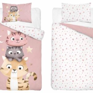 Detexpol Povlečení do postýlky 100x135 + 40x60 cm - Kočičí hvězdy růžové