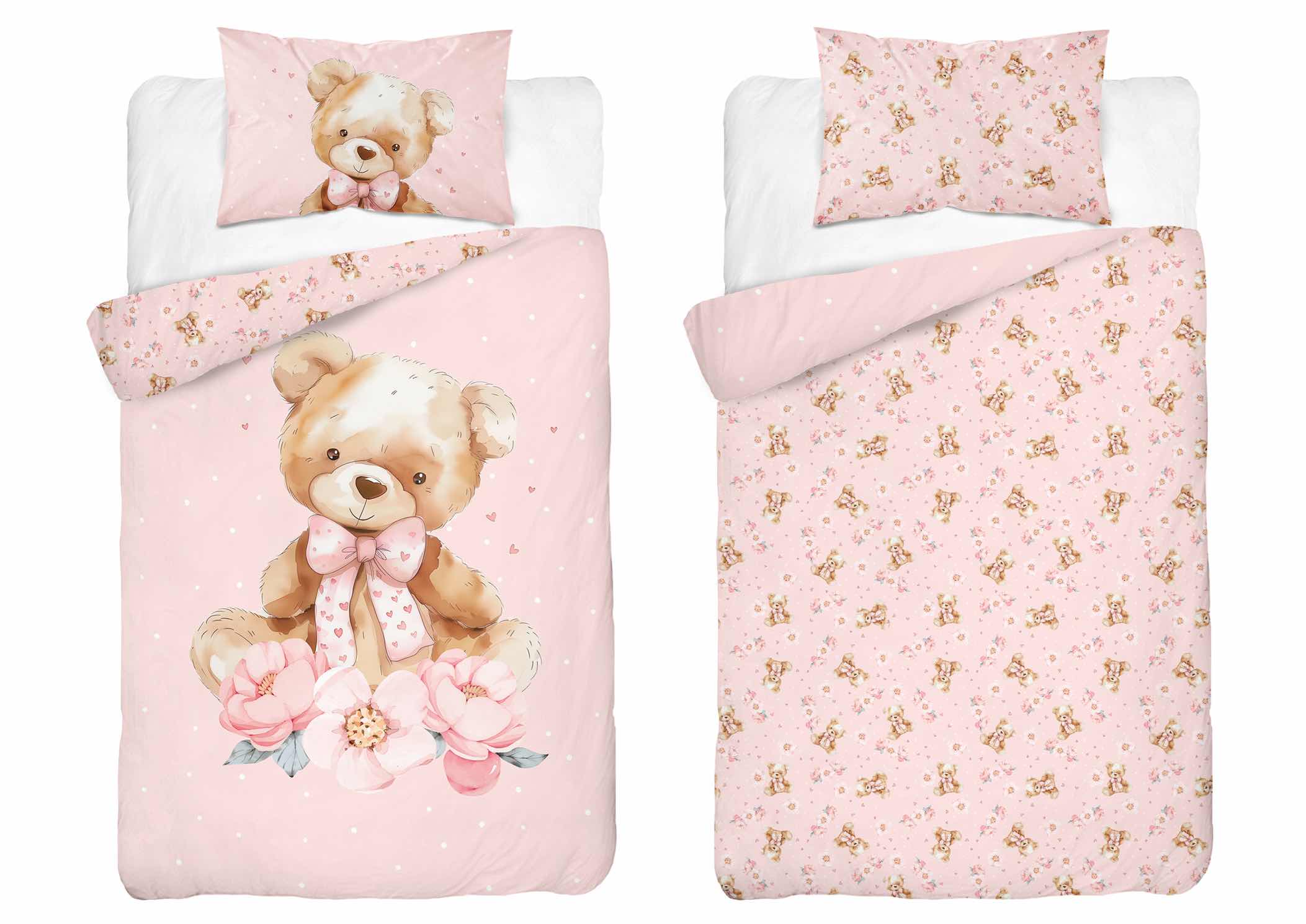 Detexpol Povlečení do postýlky 100x135 + 40x60 cm - Medvídek s mašličkou