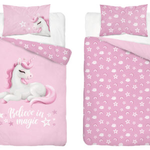 Detexpol Povlečení do postýlky 100x135 + 40x60 cm - Růžový jednorožec