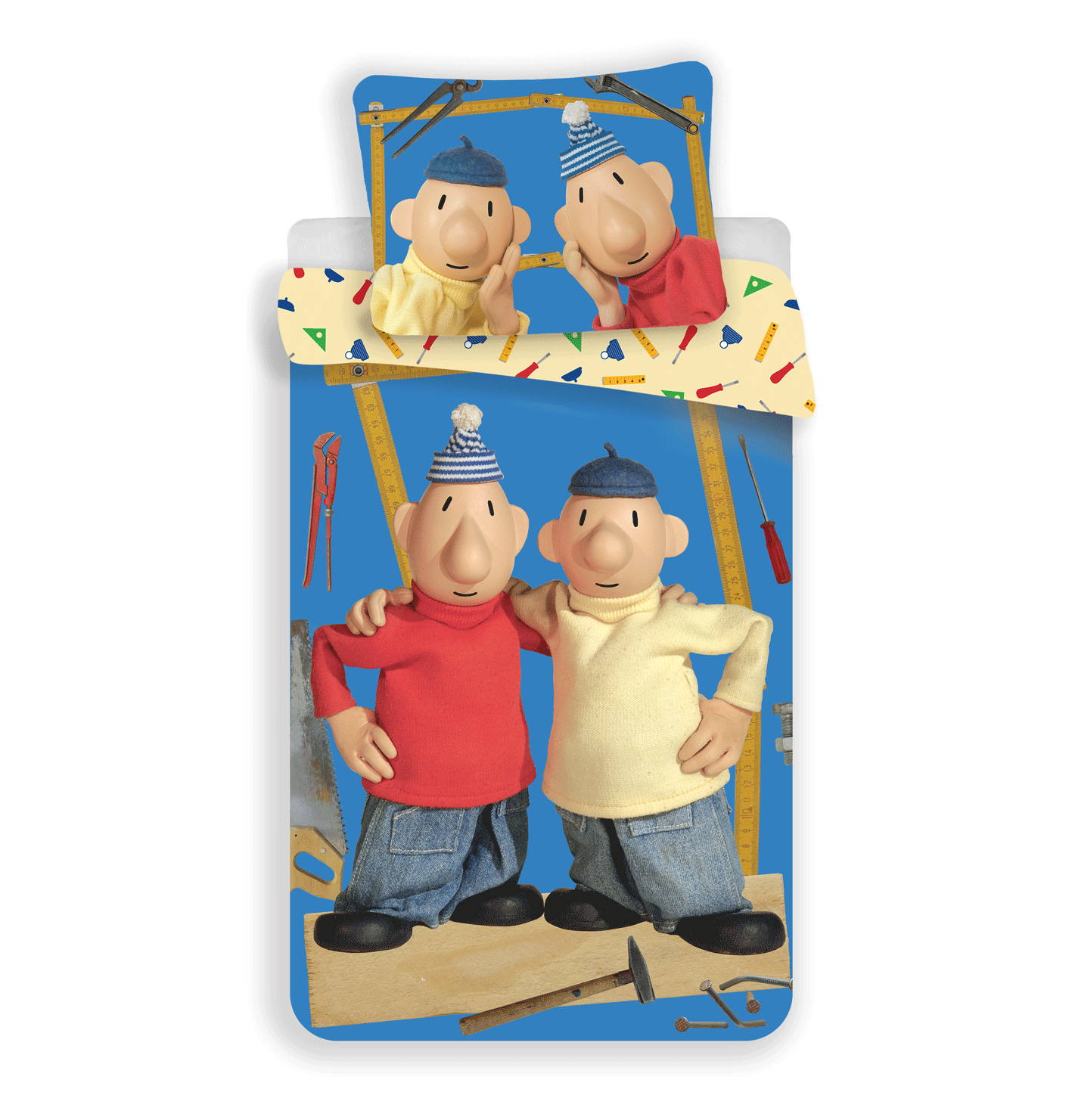 Jerry Fabrics Bavlněné povlečení 140x200 + 70x90 cm - Pat a Mat “Blue 03”