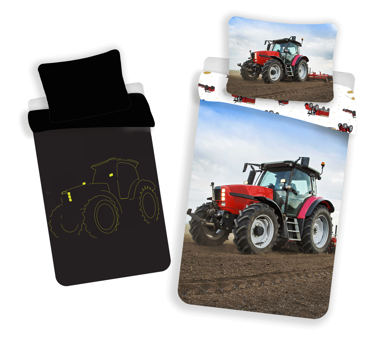 Jerry Fabrics Bavlněné povlečení se svítícím efektem 140x200 + 70x90 cm - Traktor "Red"