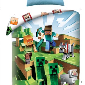 Halantex Bavlněné povlečení 140x200 + 70x90 cm - Minecraft zelené