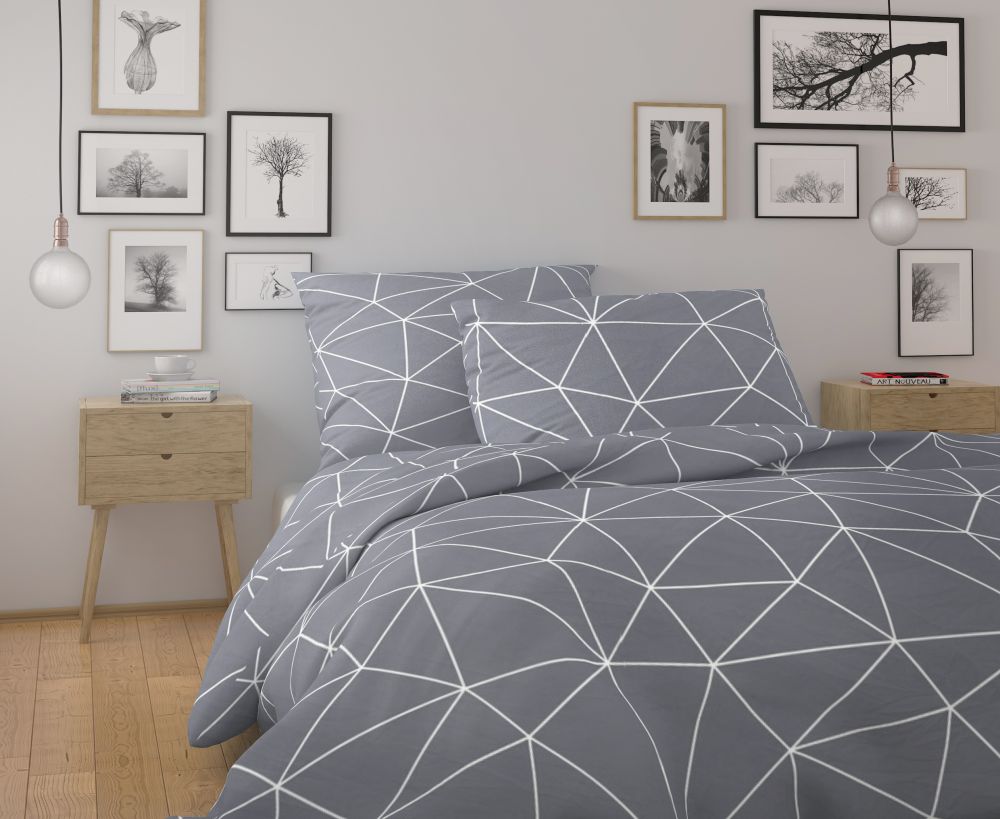 Kvalitex Bavlněné povlečení NORDIC COLLECTION 140x200 + 70x90 cm - GRID šedé
