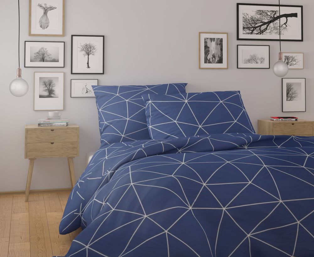 Kvalitex Bavlněné povlečení NORDIC COLLECTION 220x200 + 2x 70x90 cm - GRID modré