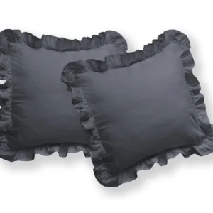 Detexpol Bavlněné povlaky na polštářky s volánkem 40x40 cm - Tmavě šedé - sada 2 ks