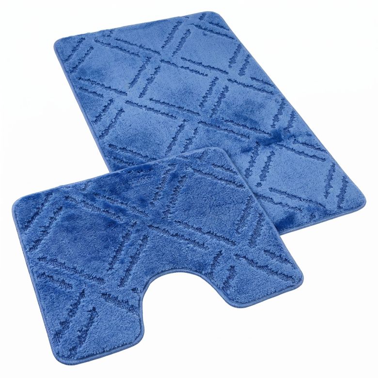 Kvalitex Koupelnová a WC předložka 60x100 + 60x50 cm - Kosočtverce modré
