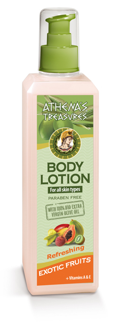Athena's Treasures Osvěžující tělové mléko s olivovým olejem a výtažkem z exotického ovoce (250 ml)