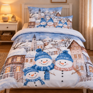 Jahu Povlečení z mikrovlákna 140x200 + 70x90 + 45x45 cm - Sněhuláci v městečku