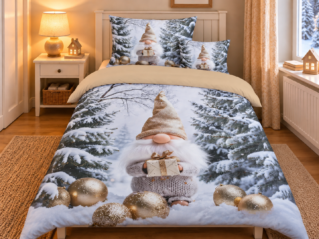 Jahu Vánoční povlečení z mikrovlákna 140x200 + 70x90 + 45x45 cm - Skřítek Zlaťáček