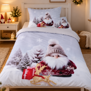 Jahu Vánoční povlečení z mikrovlákna 140x200 + 70x90 + 45x45 cm - Skřítek béžová čepice