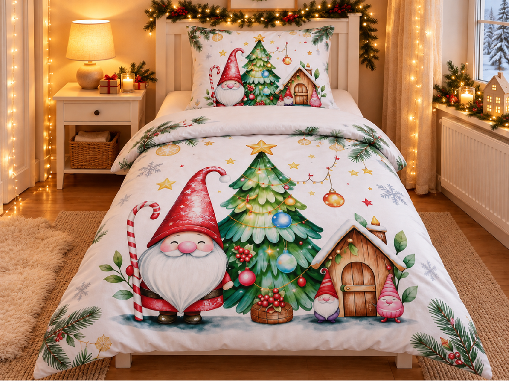 Jahu Vánoční povlečení z mikrovlákna 140x200 + 70x90 + 45x45 cm - Skřítek s holí