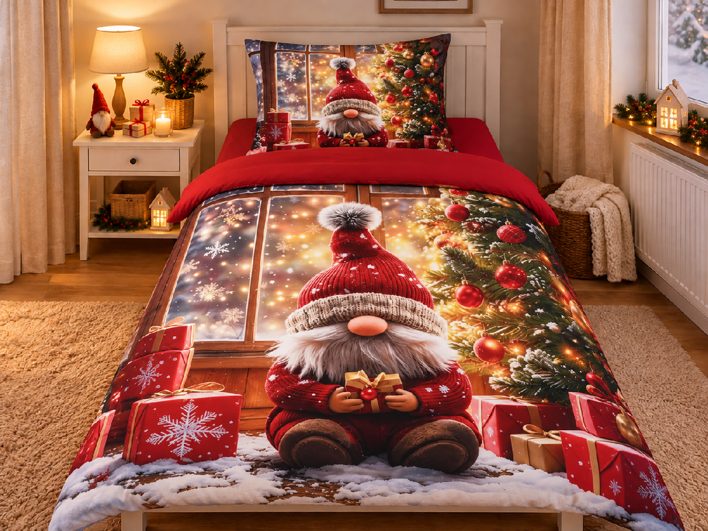 Jahu Vánoční povlečení z mikrovlákna 140x200 + 70x90 + 45x45 cm - Skřítek vánoční