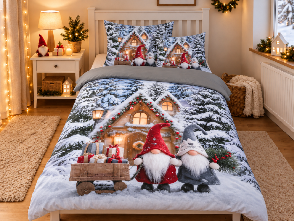 Jahu Vánoční povlečení z mikrovlákna 140x200 + 70x90 + 45x45 cm - Skřítkova nadílka
