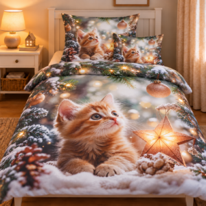 Jahu Vánoční povlečení z mikrovlákna 140x200 + 70x90 + 45x45 cm - Vánoční kočička