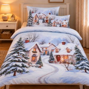 Jahu Vánoční povlečení z mikrovlákna 140x200 + 70x90 + 45x45 cm - Zasněžená vesnička