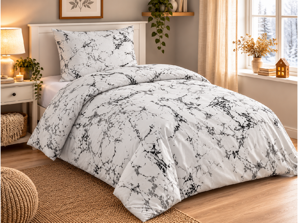 Jerry Fabrics Povlečení mikroflanel 140x200 + 70x90 cm - Mramor bílý