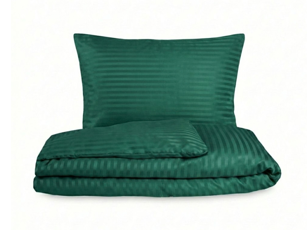Kvalitex Saténové povlečení s proužkem 140x200 + 70x90 cm - Tmavě zelená
