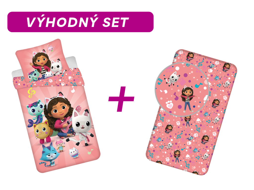 Výhodná sada povlečení + prostěradlo Gabby´s Dollhouse