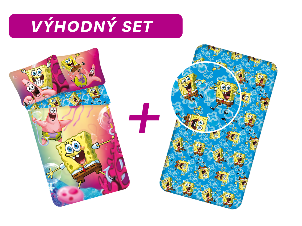 Výhodná sada povlečení + prostěradlo Sponge Bob